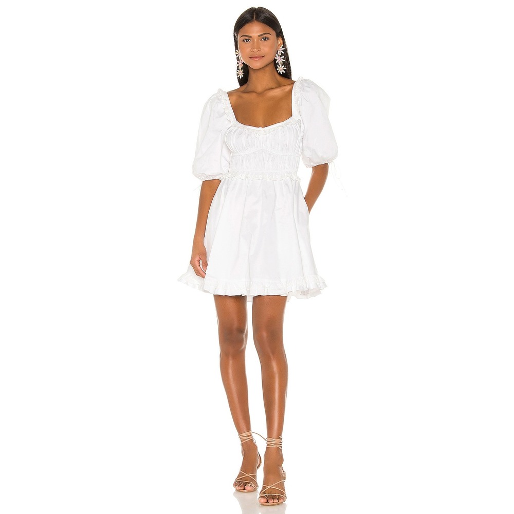 For Love and Lemons Jackson Mini Dress in Ivory White Size Large‎ Puffed Sleeves